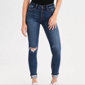 American Eagle | Hi-Rise Jegging Crop Next Level Stretch Distressed Dark Wash